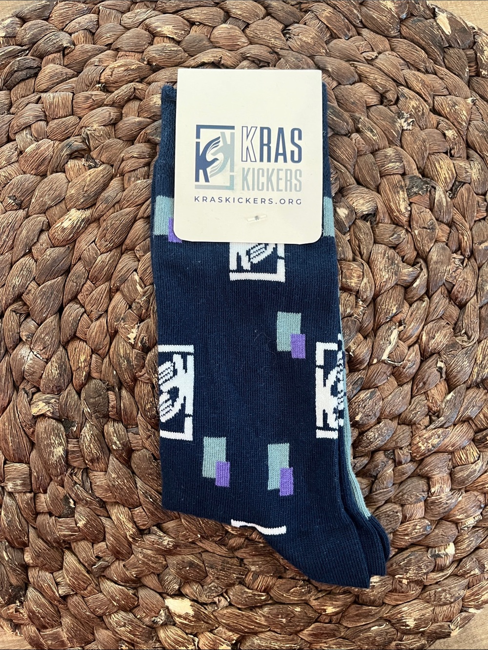 New Kras Kickers Navy Crew Socks with Geometric Logo Accents